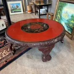 中国骨董 唐家具 飾彫り 円卓 座卓 ちゃぶ台 センターテーブル 古家具