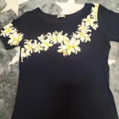 フラワープリント 半袖Tシャツ ネイビー