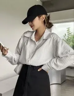 【shein】dazy ルーズストライプシャツ　L