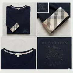 【美品】バーバリーブリット ロンT ノバチェック 袖裏チェック柄 ブラック S