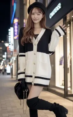 cheriemi シェリミー　バイカラーシャギーラインカーディガン　フリーサイズ