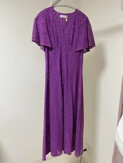 セルフォード　パープル レースデザイン 半袖ワンピース