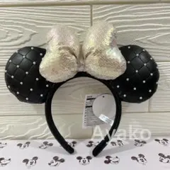 黒　キルティング パール カチューシャ ディズニー ミニー