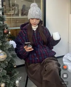 nugu チェック柄パーカー