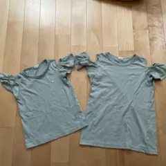 姉妹コーデ　フリル付きライトグリーンTシャツ 120cm 150cm