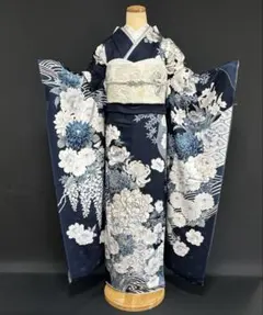 花柄水色✖️黒 新品未使用お仕立て振袖 紅一点✖️玉城ティナ 帯正絹 