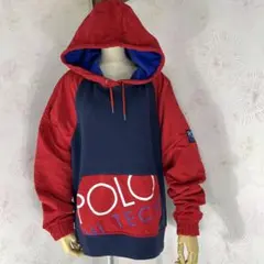 90s POLO HI TECH パーカー ネイビー レッド プルオーバー603