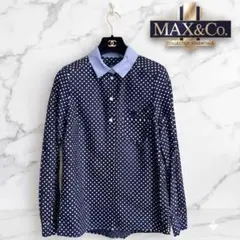 【未使用級✨極美品✨】MAX&Co. ドット柄 切り替えシャツ ネイビー 38のサムネイル