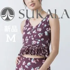 SUKARA ローズプリントプリーツブラトップ Mサイズ ワイン - メルカリ