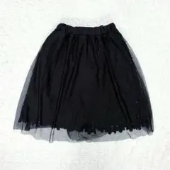 【新品タグ付き】チュールスカート レーススカート ウエストゴム ブラック 膝丈