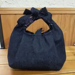 コロンと可愛い　リボン結び(長さ変更可)　ハンドバッグ　内ポケット有　スナップ付