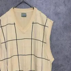 00S コットンニット　ベスト　メンズ　XL 古着　個性派　クリーム