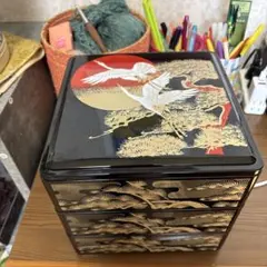 三段重箱 鶴松蒔絵 溜塗 重箱 木製 - メルカリ