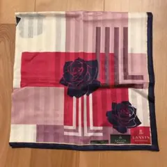 LANVIN ランバン 薔薇 バラ 花柄 ハンカチ チーフ 紺色 紺 ピンク 赤