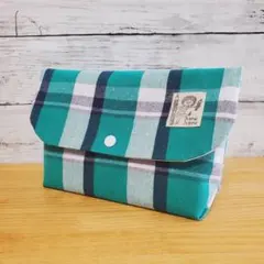 フラップポーチ マルチケース ハンドメイド 手作り タータンチェック グリーン