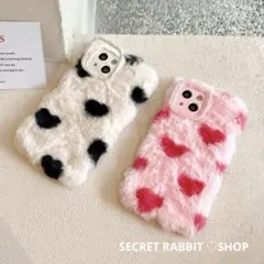 韓国♡超可愛い iPhoneケース ふわふわ ハート柄もこもこカバースタンド付き