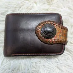 ALZUNI レザー 折財布 バイカー ウォレット ブラウン