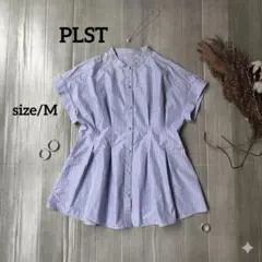 PLST／パールボタンストライプペプラムブラウス／接触冷感／Mのサムネイル
