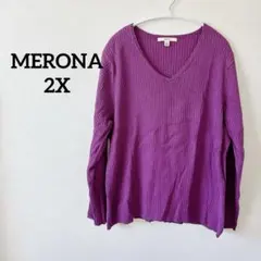 MERONA 【2X】 パープル Vネック 長袖 トップス