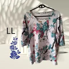 〈レディース〉花柄 五分袖 Vネックトップス L