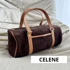 CELINE セリーヌ 筒形 ハンドバッグ Cマカダム柄 ミニボストン スエード