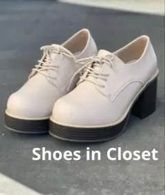 【シューズインクローゼット】厚底チャンキーヒールレースアップシューズ　アイボリー