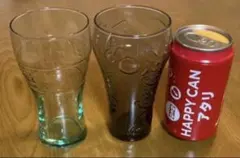 コカコーラグラス2個+ハッピー缶貯金箱