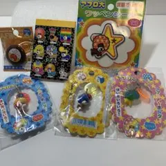 平成レトロ　アフロ犬　３個　ファスナーホルダー　缶バッチ　メモ帳　わペンシール