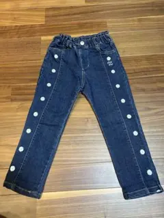 花柄プリント ダークブルー デニムパンツ