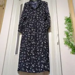 COLZA 花柄ロングワンピース ネイビー