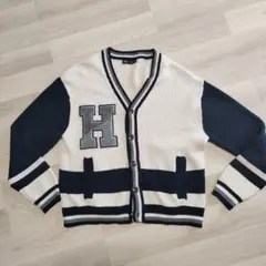 ZARA Hロゴ刺繍ニットカーディガン M ホワイト/ネイビー新品キッズ164