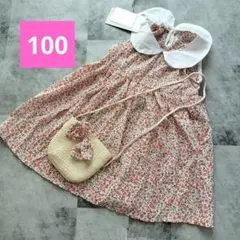 子供服　ワンピース　花柄ノースリーブワンピース 100cm　花柄　オレンジ