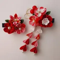 髪飾り　七五三、初節句、雛祭り、卒業式、A209 赤色