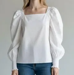 美品 クリア ブラウス フリーサイズ 白 スクエアネック パフスリーブ おしゃれ