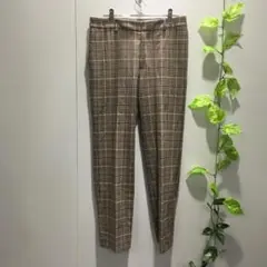 未使用タグ付き 自由区L　グレー系チェックパンツ 高身長 ストレッチチェックワイドパンツ 丈長め・トールサイズ