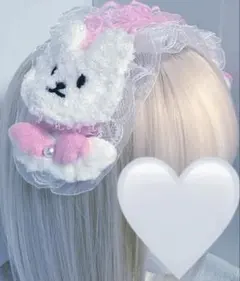 ★もこもこうさぎちゃん　ヘッドドレス　白×ピンク　天使界隈　羽根　サブカル