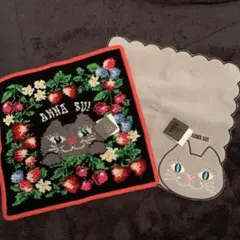 新品　ANNA SUI アナスイ　シェニール織　タオルハンカチ　ネコ　2枚セット