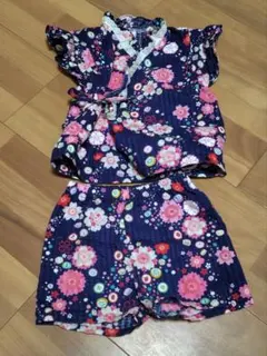 甚兵 紺色レース 花柄 80サイズ