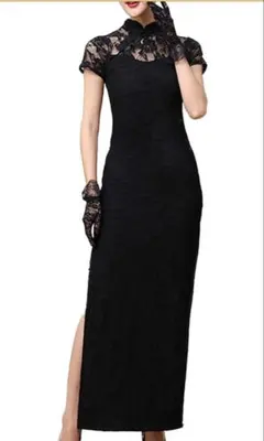 黒 レース チャイナドレス スリット入り L キャバドレス ナイトドレス