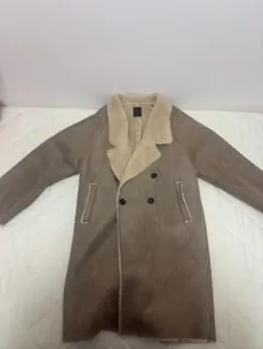 KBF ムートン風 ダブルブレストコート ボア襟付き