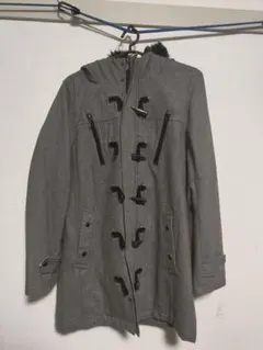 グレー ダッフルコート ファー付きフード