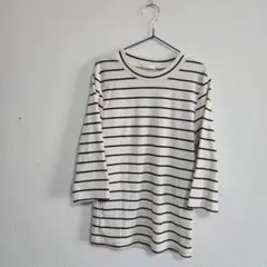 値下げ GU　アイボリー/ネイビー ストライプ 七分袖 M