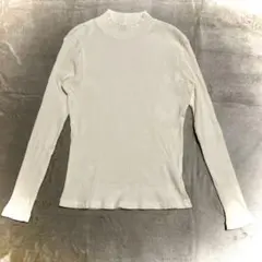 【ユニクロ】リブ編み ホワイト 長袖 Tシャツ L ハイネック