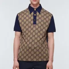 国内正規品 GUCCI GG柄 ポロシャツ グッチ ネイビー シルクのサムネイル