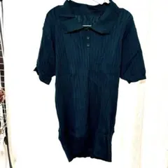 新品　リブニット ポロシャツ ダークグリーン S 半袖 メンズ