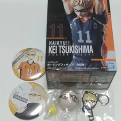 ハイキュー!! 月島 ５点セット フィギュア ラバーキーホルダー 缶バッジ