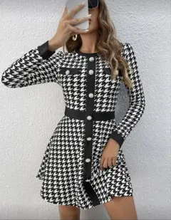 SHEIN 千鳥格子 ボタンフロントドレス