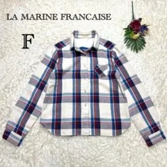 ★マリンフランセーズ　チェック柄デニムジャケット　シャツ　アウター　羽織り　綿