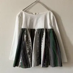 ビアズリー　長袖　切り替え　シャツ　ブラウス　プルオーバー　ジップ