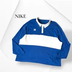 希少 ナイキ×デューク大学 ロゴ刺繍 長袖ポロシャツ 古着 XXL 青/白